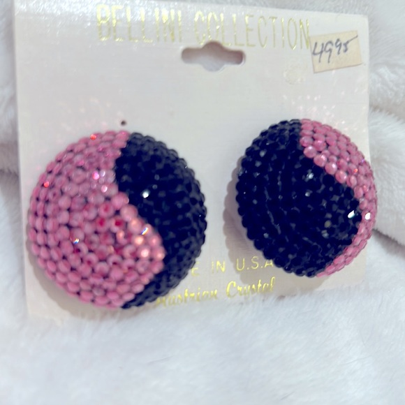 VINTAGE BELLINI DOME BLACK/PINK SWAROFSKI CRYSTAL BEAUTIFUL SWIRL - Picture 5 of 7